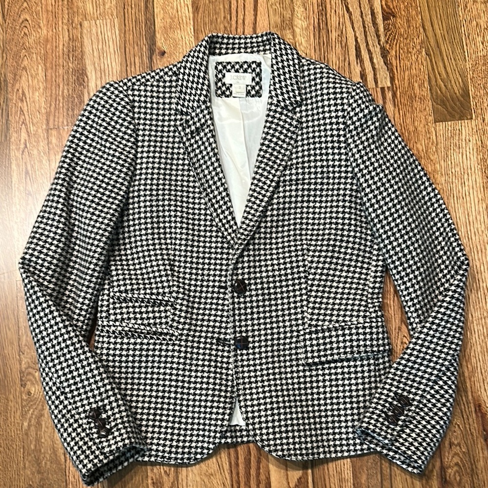 J crew wool black and white houndstooth blazer size 2